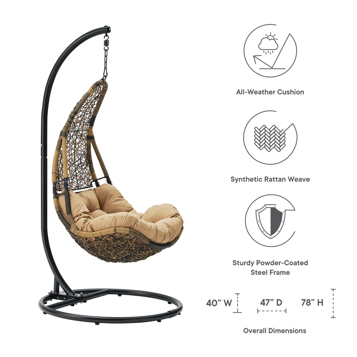 Modway - Abate Wicker Rattan Outdoor Patio Swing Chair by Modway  Outdoor Furniture Daybeds and Lounges Brown - EEI-2276-BLK-MOC-SET
