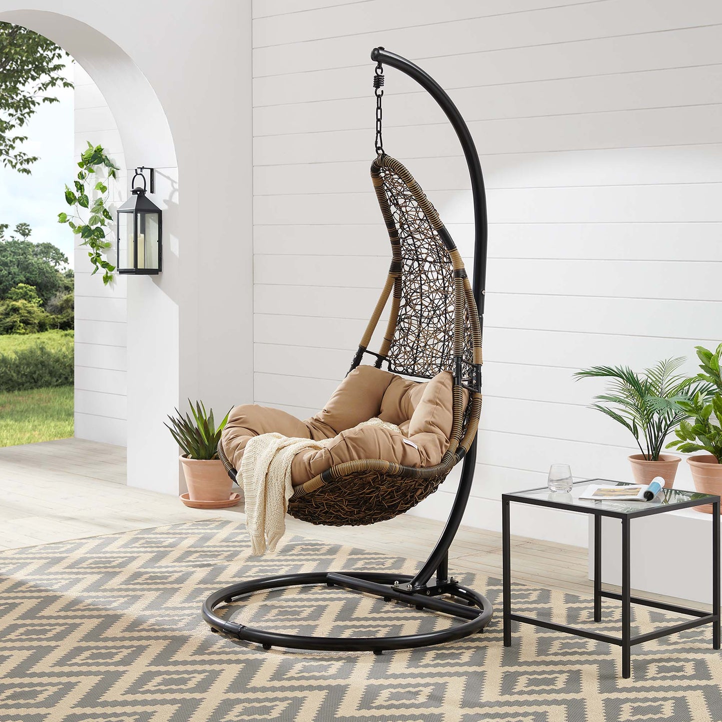 Modway - Abate Wicker Rattan Outdoor Patio Swing Chair by Modway  Outdoor Furniture Daybeds and Lounges Brown - EEI-2276-BLK-MOC-SET