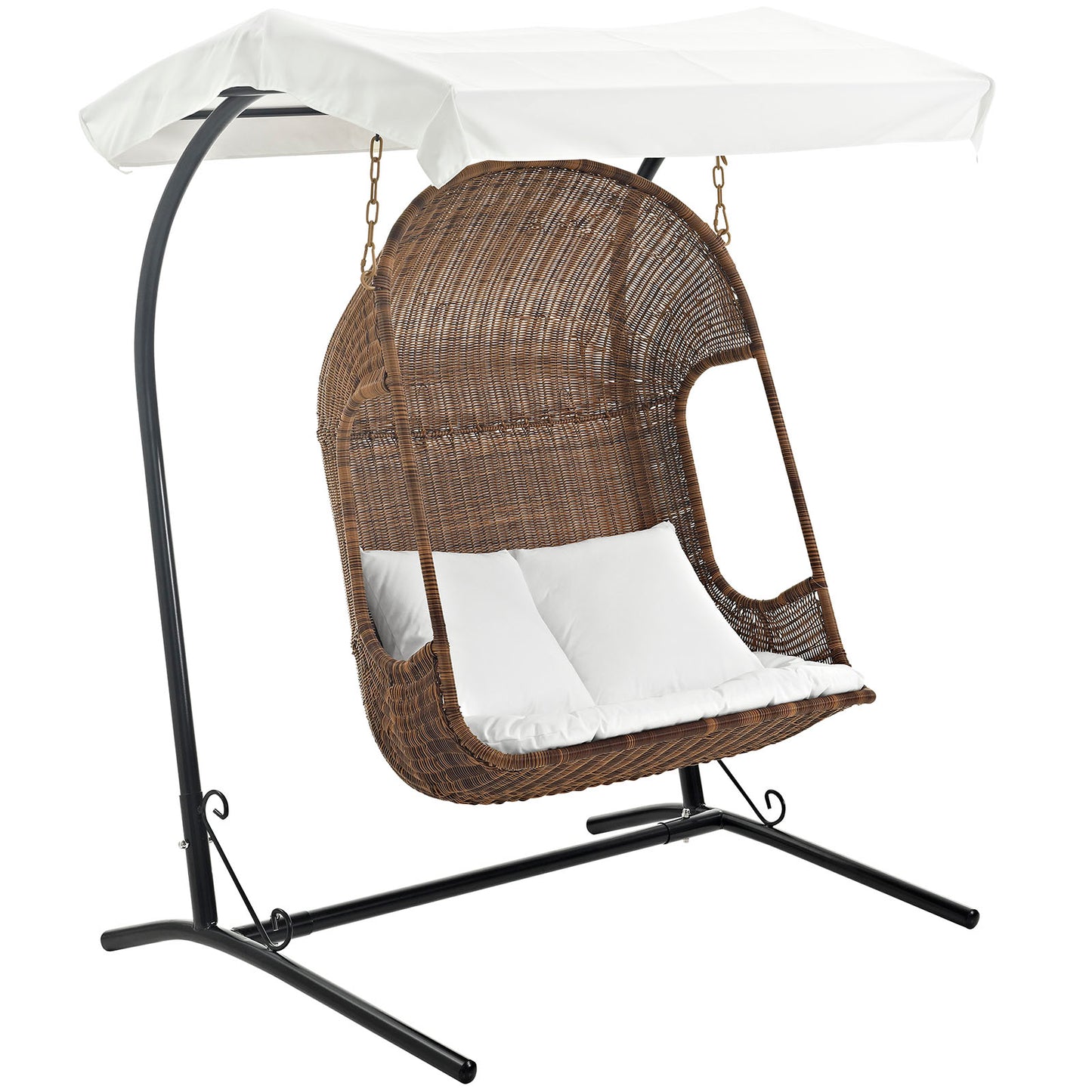 Modway Outlet Vantage Outdoor Patio Swing Chair With Stand by Modway  Outdoor Furniture Furniture Brown White - EEI-2278-BRN-WHI-SET
