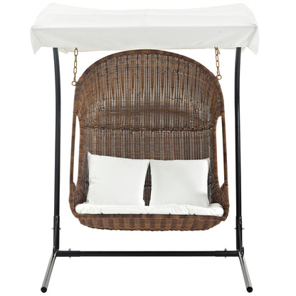 Modway Outlet Vantage Outdoor Patio Swing Chair With Stand by Modway  Outdoor Furniture Furniture Brown White - EEI-2278-BRN-WHI-SET