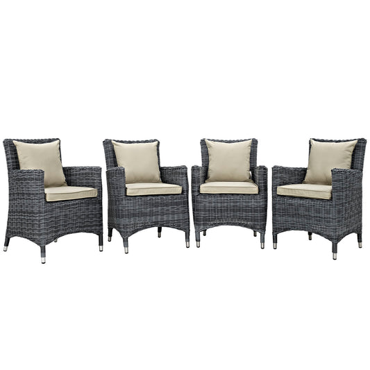 Modway Outlet Summon 4 Piece Outdoor Patio Sunbrella? Dining Set by Modway  Outdoor Furniture Furniture Antique Canvas Beige - EEI-2314-GRY-BEI-SET