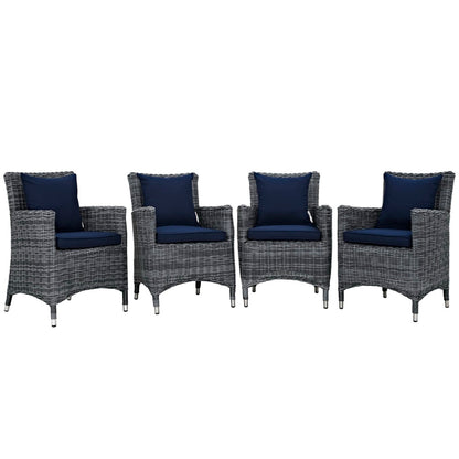 Modway Outlet Summon 4 Piece Outdoor Patio Sunbrella? Dining Set by Modway  Outdoor Furniture Furniture Canvas Navy - EEI-2314-GRY-NAV-SET