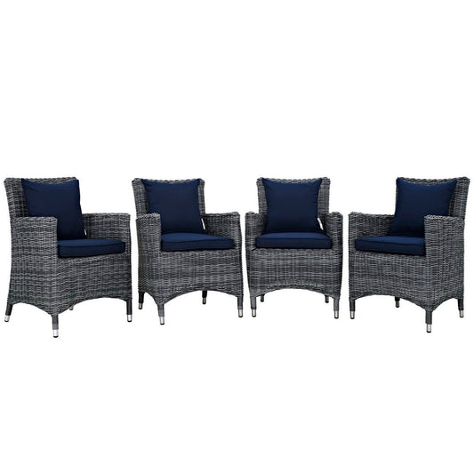 Modway Outlet Summon 4 Piece Outdoor Patio Sunbrella? Dining Set by Modway  Outdoor Furniture Furniture Canvas Navy - EEI-2314-GRY-NAV-SET