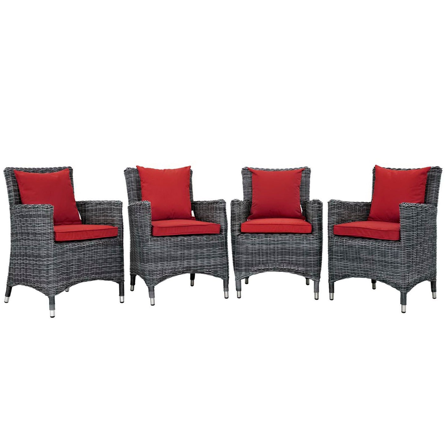 Modway Outlet Summon 4 Piece Outdoor Patio Sunbrella? Dining Set by Modway  Outdoor Furniture Furniture Canvas Red - EEI-2314-GRY-RED-SET