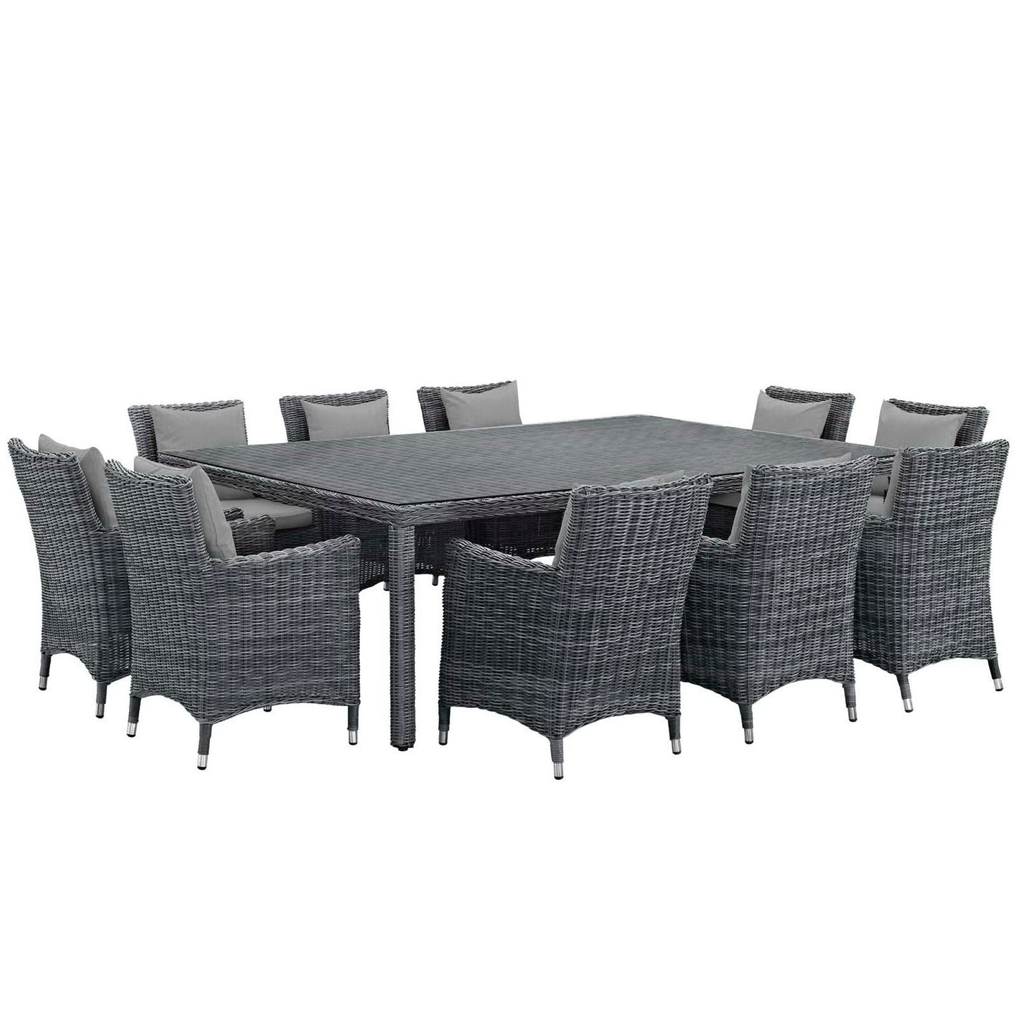 Modway Outlet Summon 11 Piece Outdoor Patio Sunbrella? Dining Set by Modway  Outdoor Furniture Furniture Canvas Gray - EEI-2333-GRY-GRY-SET