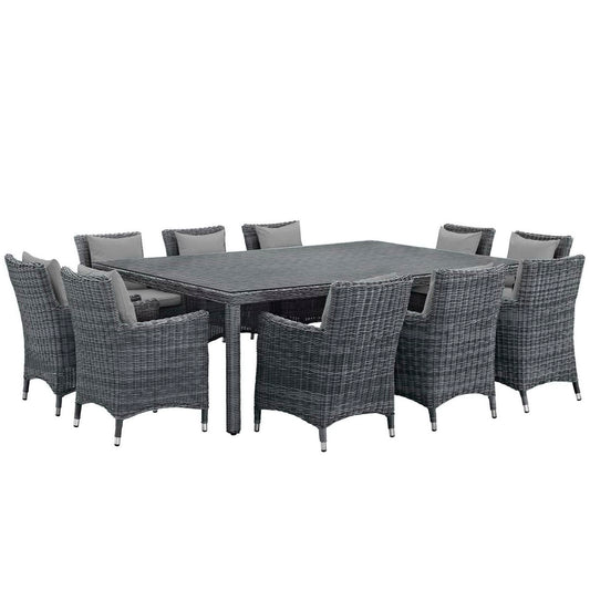 Modway Outlet Summon 11 Piece Outdoor Patio Sunbrella? Dining Set by Modway  Outdoor Furniture Furniture Canvas Gray - EEI-2333-GRY-GRY-SET