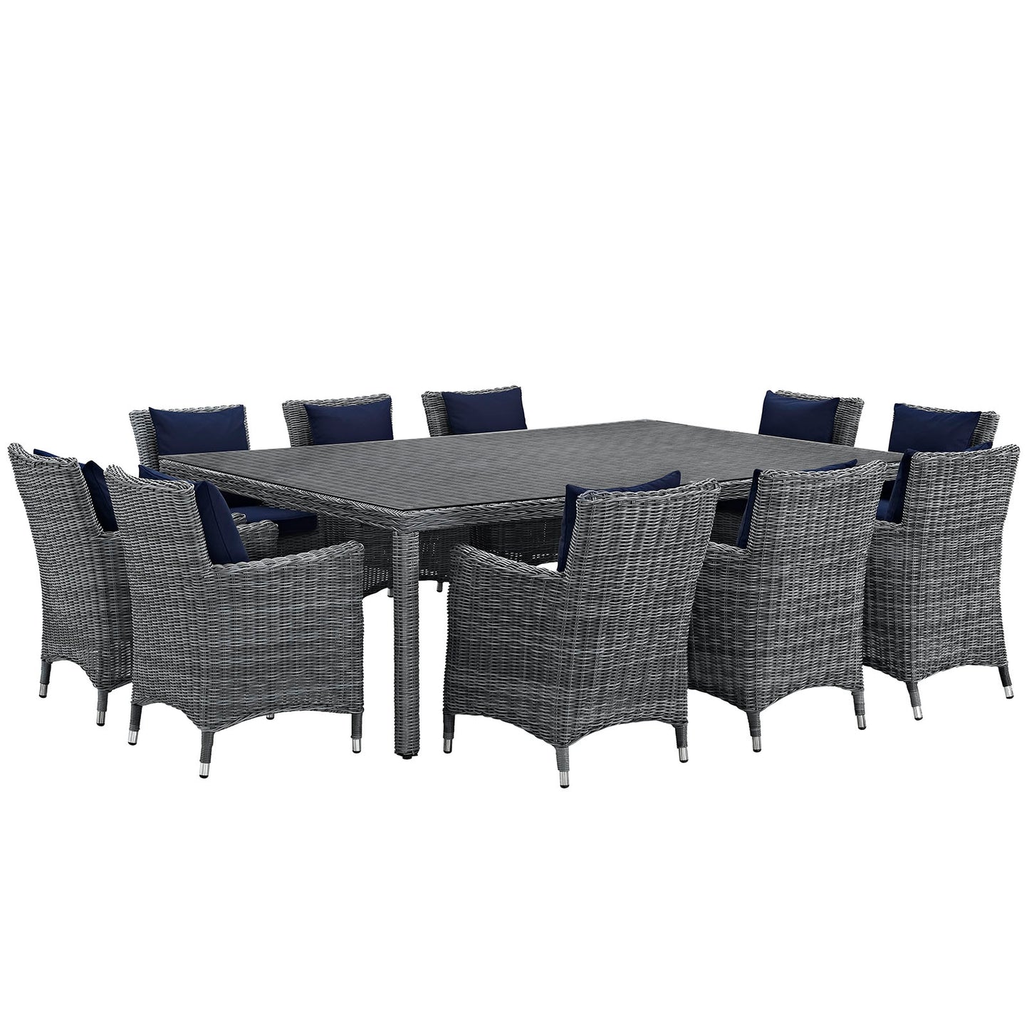 Modway Outlet Summon 11 Piece Outdoor Patio Sunbrella? Dining Set by Modway  Outdoor Furniture Furniture Canvas Navy - EEI-2333-GRY-NAV-SET