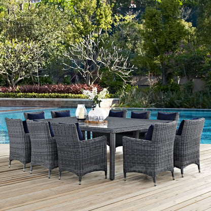 Modway Outlet Summon 11 Piece Outdoor Patio Sunbrella? Dining Set by Modway  Outdoor Furniture Furniture Canvas Navy - EEI-2333-GRY-NAV-SET