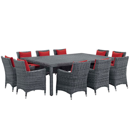 Modway Outlet Summon 11 Piece Outdoor Patio Sunbrella? Dining Set by Modway  Outdoor Furniture Furniture Canvas Red - EEI-2333-GRY-RED-SET