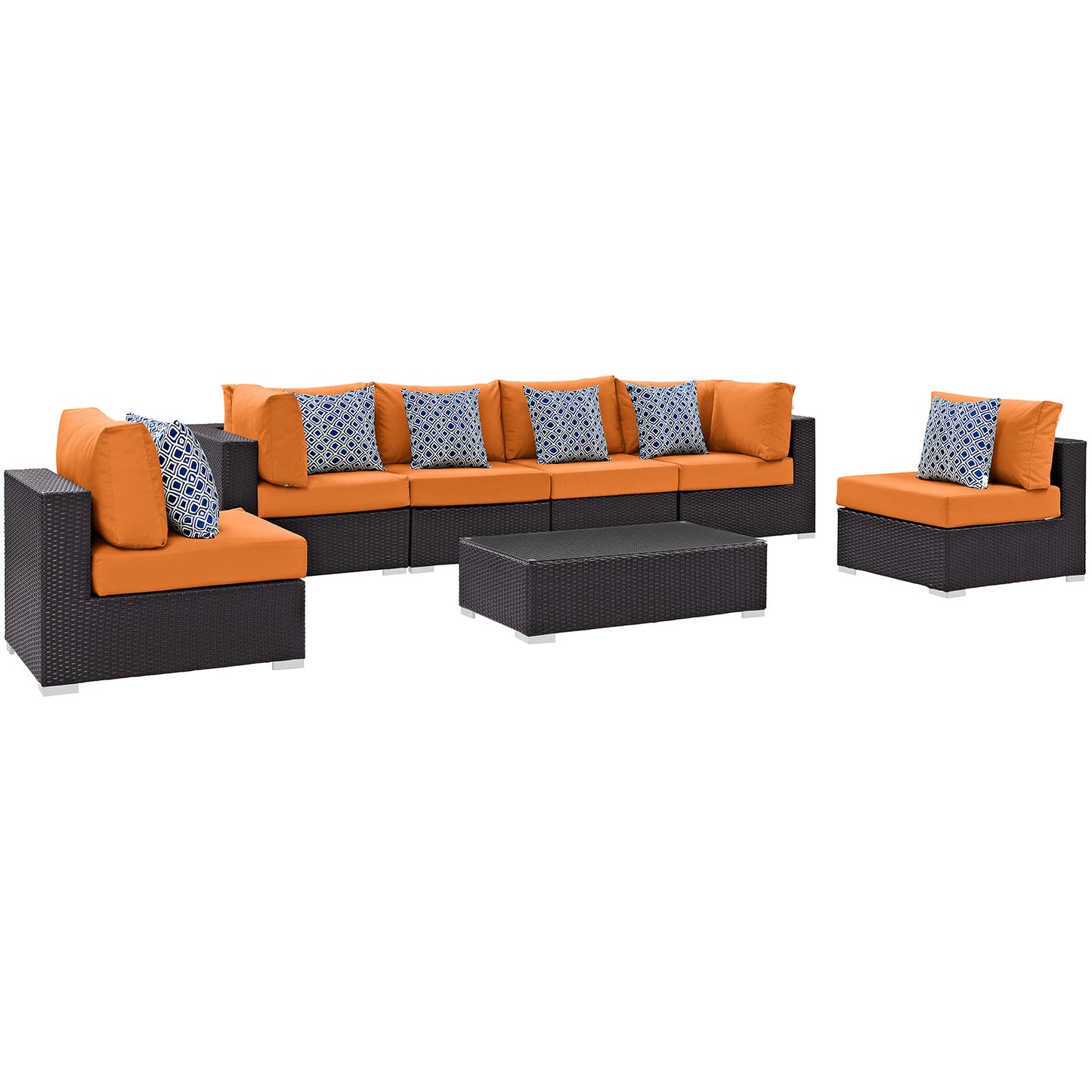 Modway Outlet Convene 7 Piece Outdoor Patio Sectional Set by Modway  Outdoor Furniture Furniture Espresso Orange - EEI-2357-EXP-ORA-SET