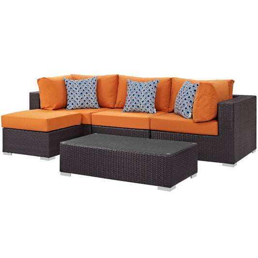 Modway Outlet Convene 5 Piece Outdoor Patio Sectional Set by Modway  Outdoor Furniture Furniture Espresso Orange - EEI-2362-EXP-ORA-SET