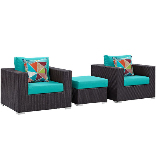 Modway Outlet Convene 3 Piece Outdoor Patio Sofa Set by Modway  Outdoor Furniture Furniture Espresso Turquoise - EEI-2363-EXP-TRQ-SET