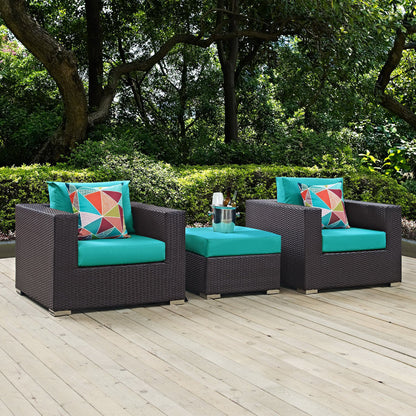 Modway Outlet Convene 3 Piece Outdoor Patio Sofa Set by Modway  Outdoor Furniture Furniture Espresso Turquoise - EEI-2363-EXP-TRQ-SET