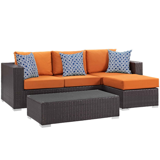 Modway Outlet Convene 3 Piece Outdoor Patio Sofa Set by Modway  Outdoor Furniture Furniture Espresso Orange - EEI-2364-EXP-ORA-SET