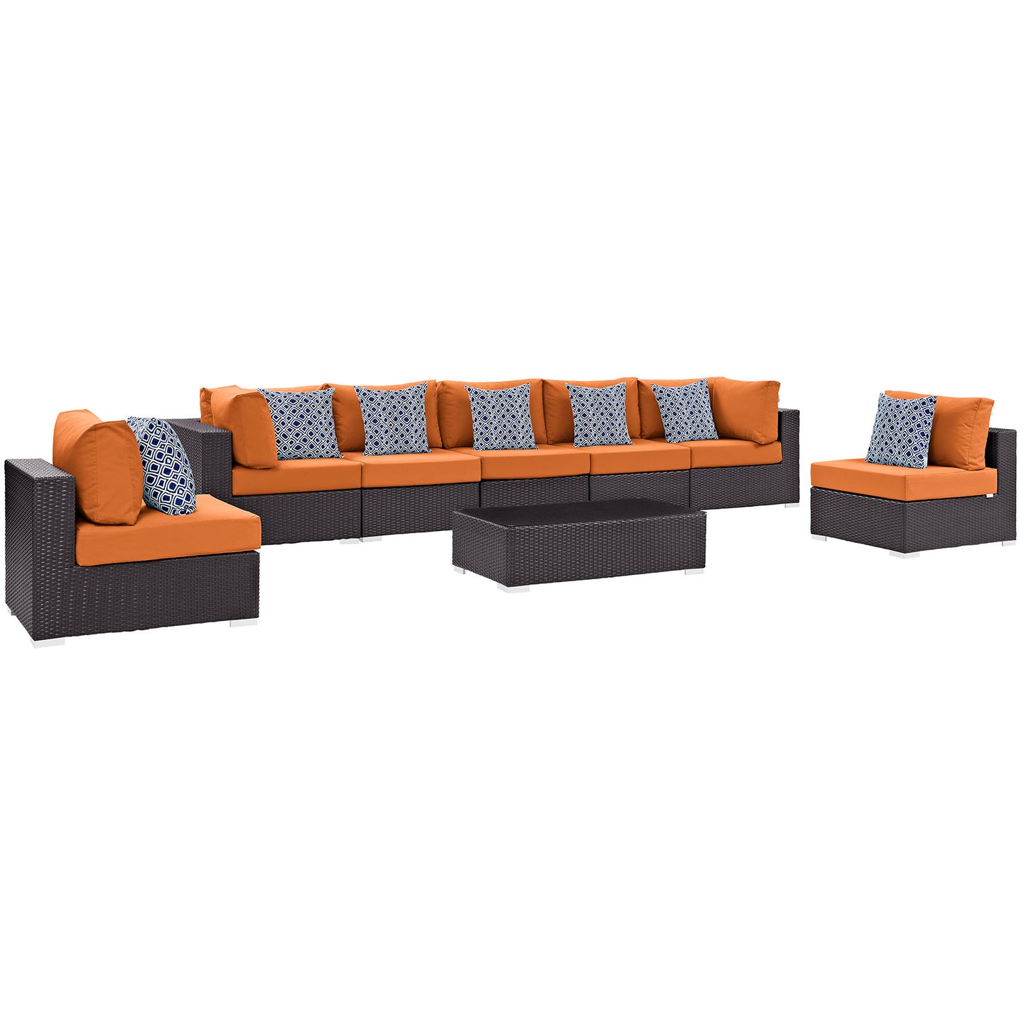 Modway Outlet Convene 8 Piece Outdoor Patio Sectional Set by Modway  Outdoor Furniture Furniture Espresso Orange - EEI-2370-EXP-ORA-SET