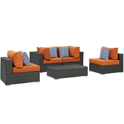 Modway Outlet Sojourn 5 Piece Outdoor Patio Sunbrella? Sectional Set by Modway  Outdoor Furniture Furniture Canvas Tuscan - EEI-2378-CHC-TUS-SET