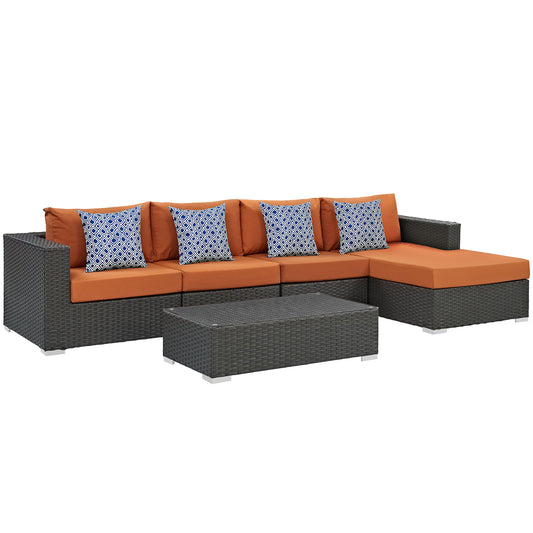Modway Outlet Sojourn 5 Piece Outdoor Patio Sunbrella? Sectional Set by Modway  Outdoor Furniture Furniture Canvas Tuscan - EEI-2382-CHC-TUS-SET