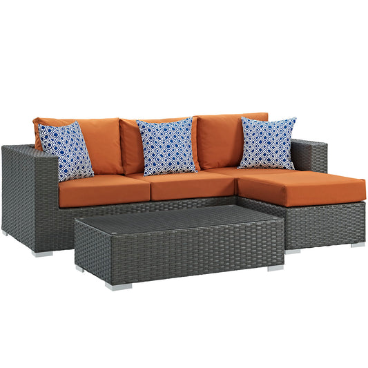 Modway Outlet Sojourn 3 Piece Outdoor Patio Sunbrella? Sectional Set by Modway  Outdoor Furniture Furniture Canvas Tuscan - EEI-2384-CHC-TUS-SET