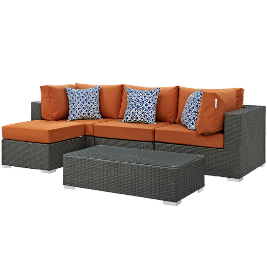 Modway Outlet Sojourn 5 Piece Outdoor Patio Sunbrella? Sectional Set by Modway  Outdoor Furniture Furniture Canvas Tuscan - EEI-2385-CHC-TUS-SET