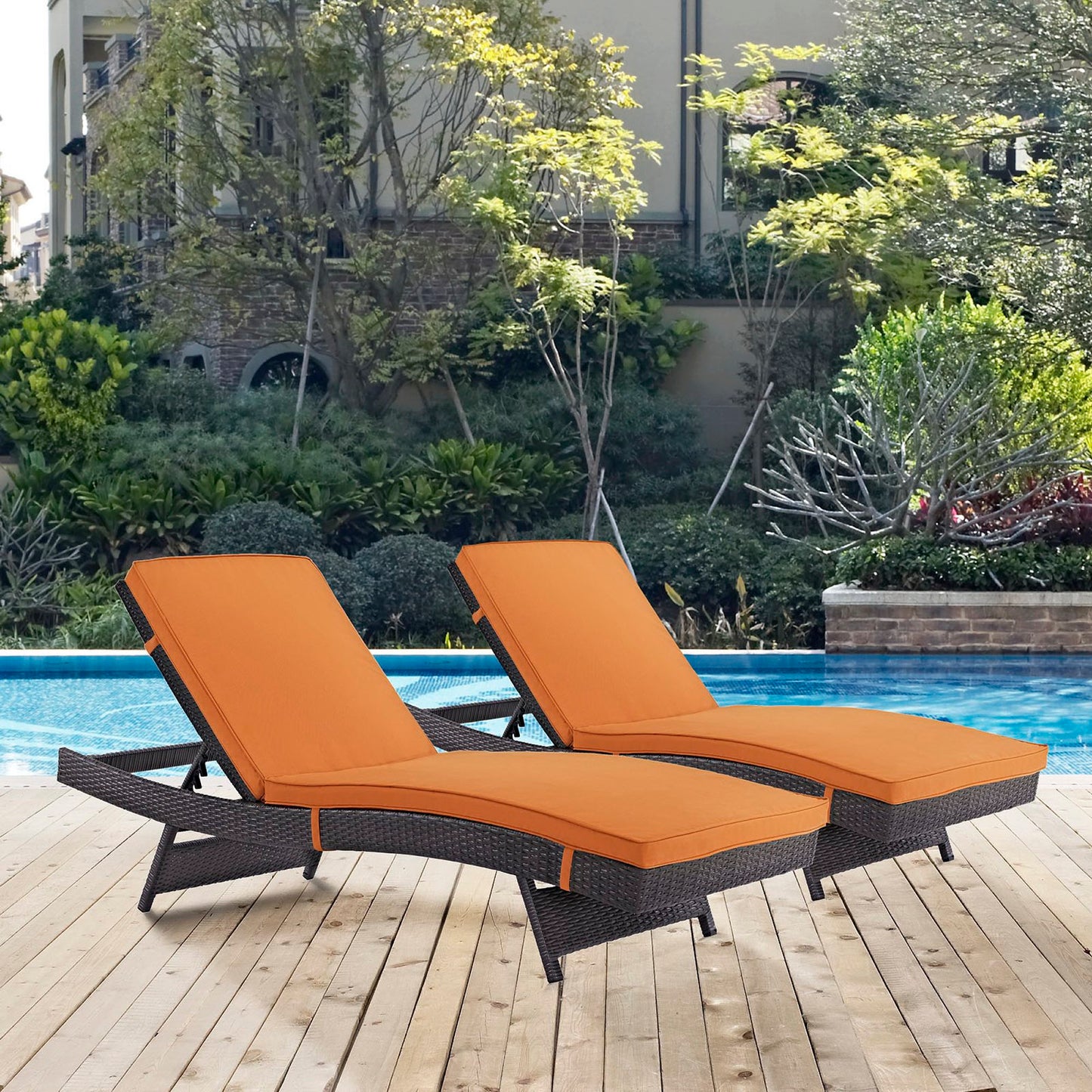 Modway Outlet Convene Outdoor Patio Chaise Set of 2 by Modway  Outdoor Furniture Furniture Espresso Orange - EEI-2428-EXP-ORA-SET
