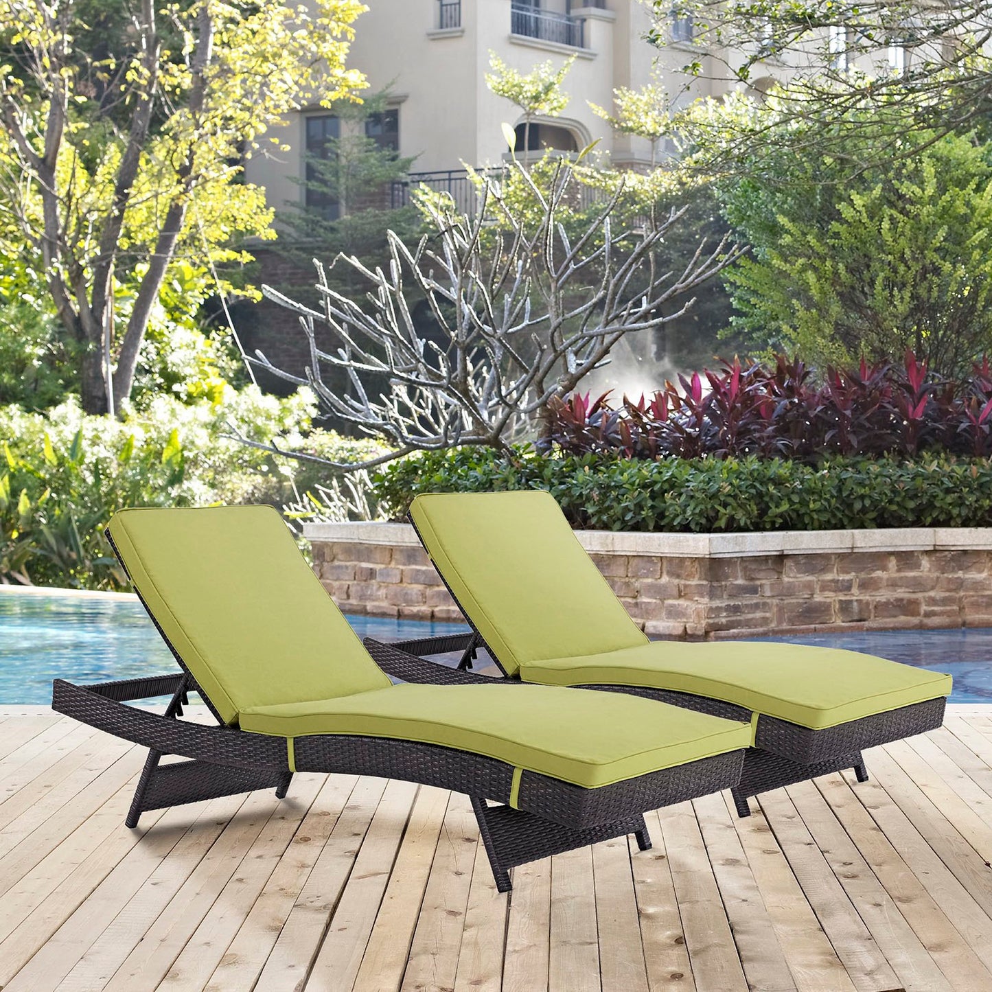Modway Outlet Convene Outdoor Patio Chaise Set of 2 by Modway  Outdoor Furniture Furniture Espresso Peridot - EEI-2428-EXP-PER-SET