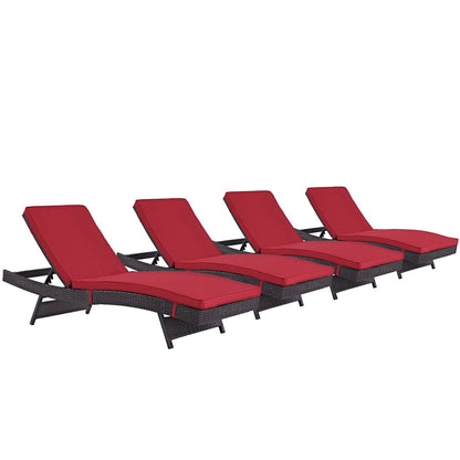 Modway Outlet Convene Outdoor Patio Chaise Set of 4 by Modway  Outdoor Furniture Furniture Espresso Red - EEI-2429-EXP-RED-SET