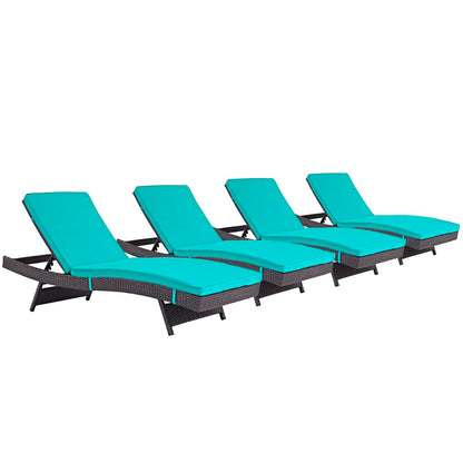 Modway Outlet Convene Outdoor Patio Chaise Set of 4 by Modway  Outdoor Furniture Furniture Espresso Turquoise - EEI-2429-EXP-TRQ-SET