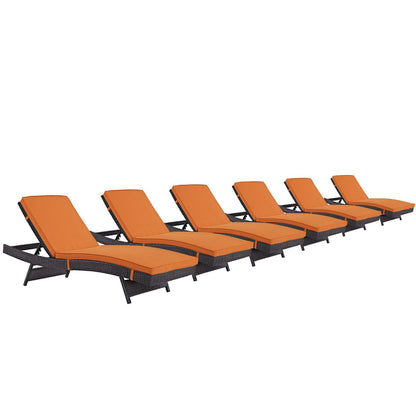 Modway Outlet Convene Outdoor Patio Chaise Set of 6 by Modway  Outdoor Furniture Furniture Espresso Orange - EEI-2430-EXP-ORA-SET