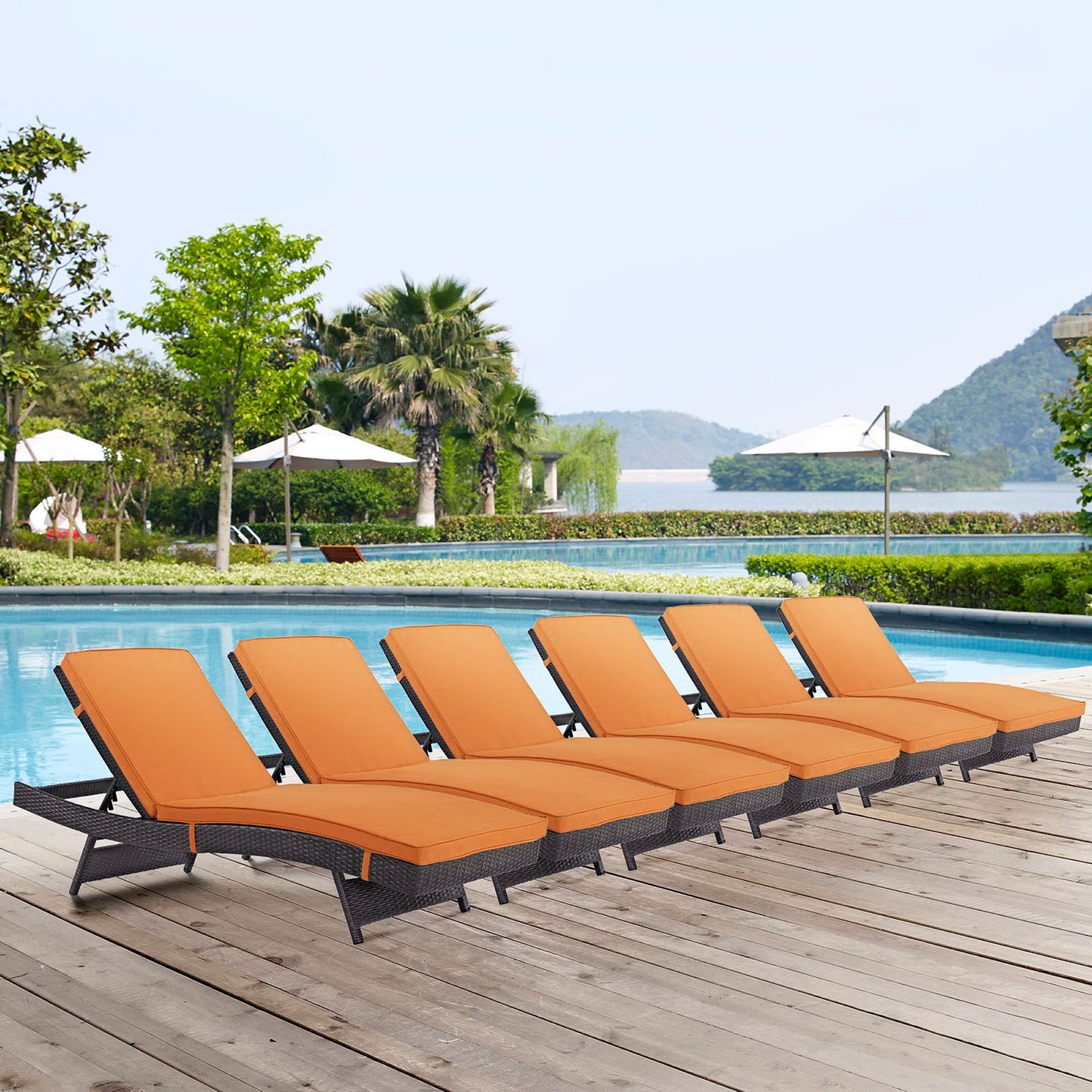 Modway Outlet Convene Outdoor Patio Chaise Set of 6 by Modway  Outdoor Furniture Furniture Espresso Orange - EEI-2430-EXP-ORA-SET