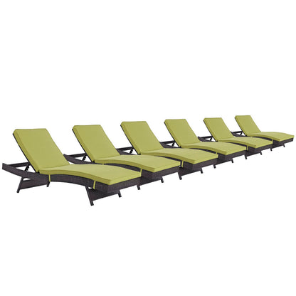 Modway Outlet Convene Outdoor Patio Chaise Set of 6 by Modway  Outdoor Furniture Furniture Espresso Peridot - EEI-2430-EXP-PER-SET