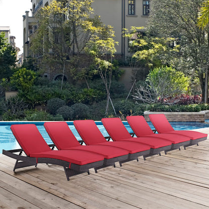 Modway Outlet Convene Outdoor Patio Chaise Set of 6 by Modway  Outdoor Furniture Furniture Espresso Red - EEI-2430-EXP-RED-SET