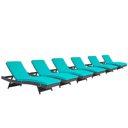 Modway Outlet Convene Outdoor Patio Chaise Set of 6 by Modway  Outdoor Furniture Furniture Espresso Turquoise - EEI-2430-EXP-TRQ-SET