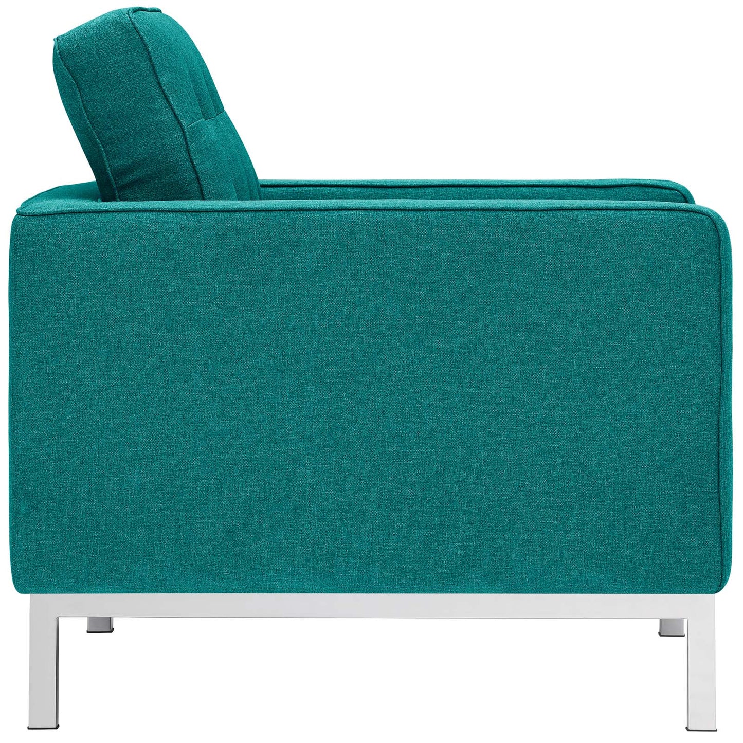 Teal upholstered fabric armchairs set of 2 with metal legs and backrests, modern lounge style.