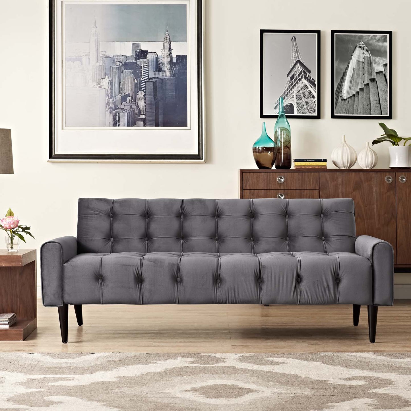 Modway Outlet Delve Performance Velvet Sofa by Modway  Living Room Furniture Gray - EEI-2456-GRY