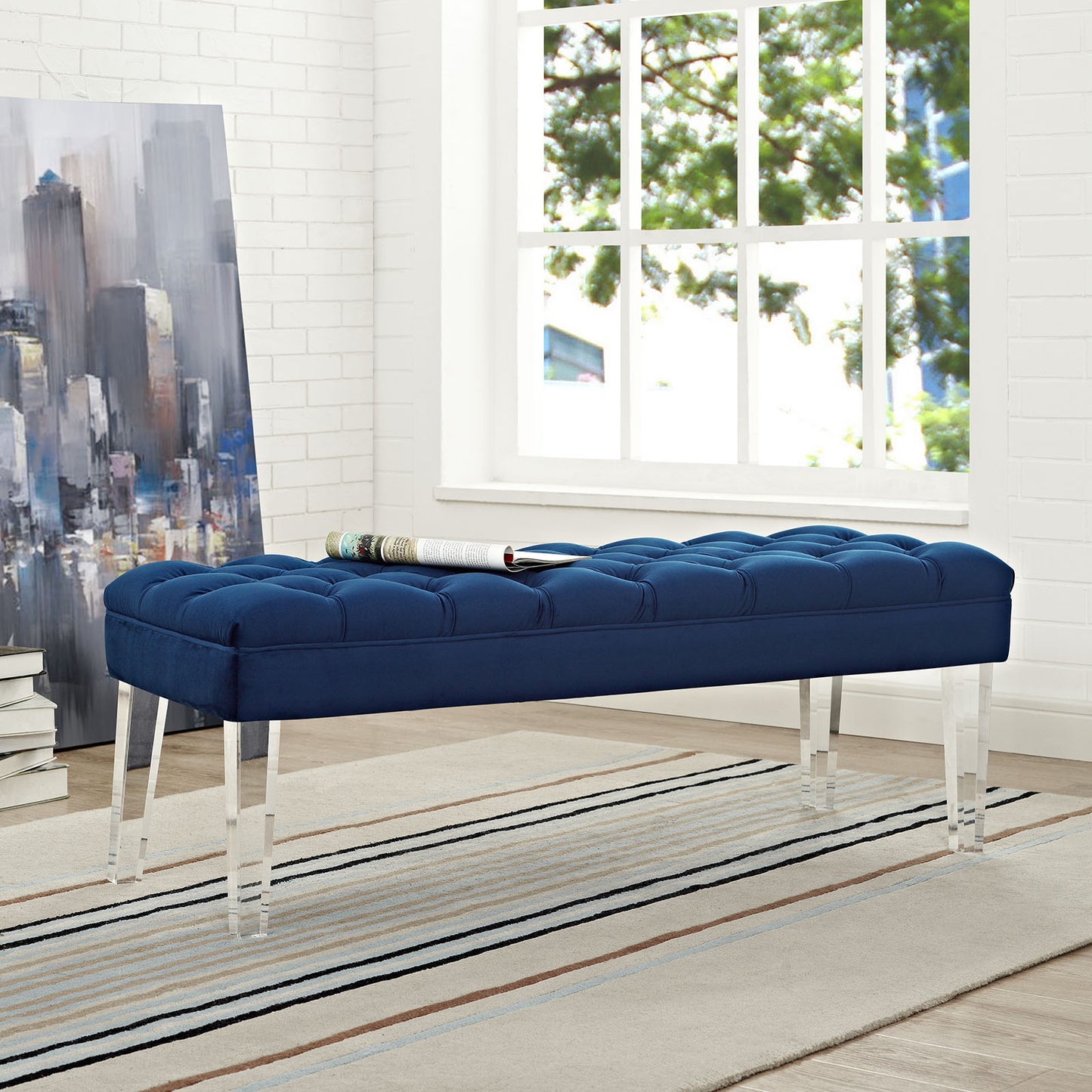 Modway Outlet Valet Performance Velvet Bench by Modway  Living Room Furniture Navy - EEI-2460-NAV