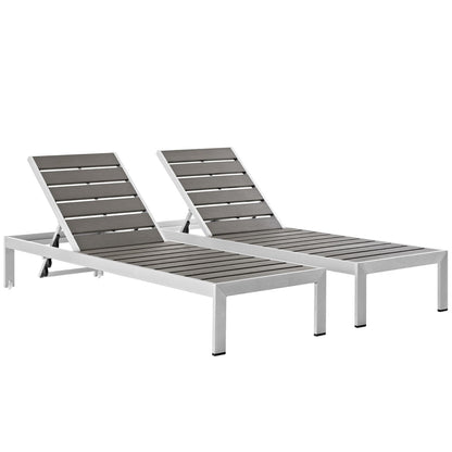Modway - Shore Outdoor Patio Aluminum Chaise Set of 2 by Modway  Outdoor Furniture Sofa Sectionals Gray - EEI-2467-SLV-GRY-SET