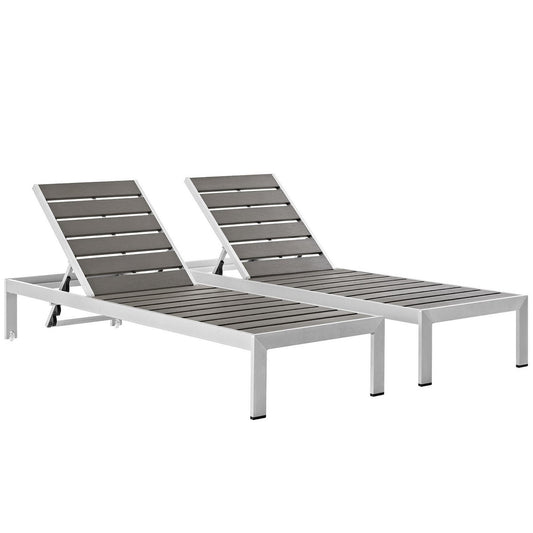 Modway - Shore Outdoor Patio Aluminum Chaise Set of 2 by Modway  Outdoor Furniture Sofa Sectionals Gray - EEI-2467-SLV-GRY-SET
