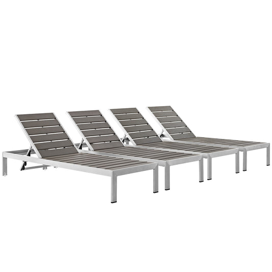 Modway - Shore Outdoor Patio Aluminum Chaise Set of 4 by Modway  Outdoor Furniture Sofa Sectionals Gray - EEI-2468-SLV-GRY-SET