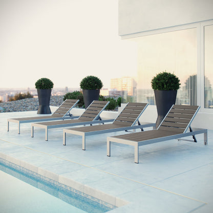 Modway - Shore Outdoor Patio Aluminum Chaise Set of 4 by Modway  Outdoor Furniture Sofa Sectionals Gray - EEI-2468-SLV-GRY-SET