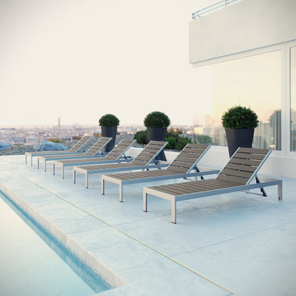 Modway - Shore Outdoor Patio Aluminum Chaise Set of 6 by Modway  Outdoor Furniture Sofa Sectionals Gray - EEI-2469-SLV-GRY-SET