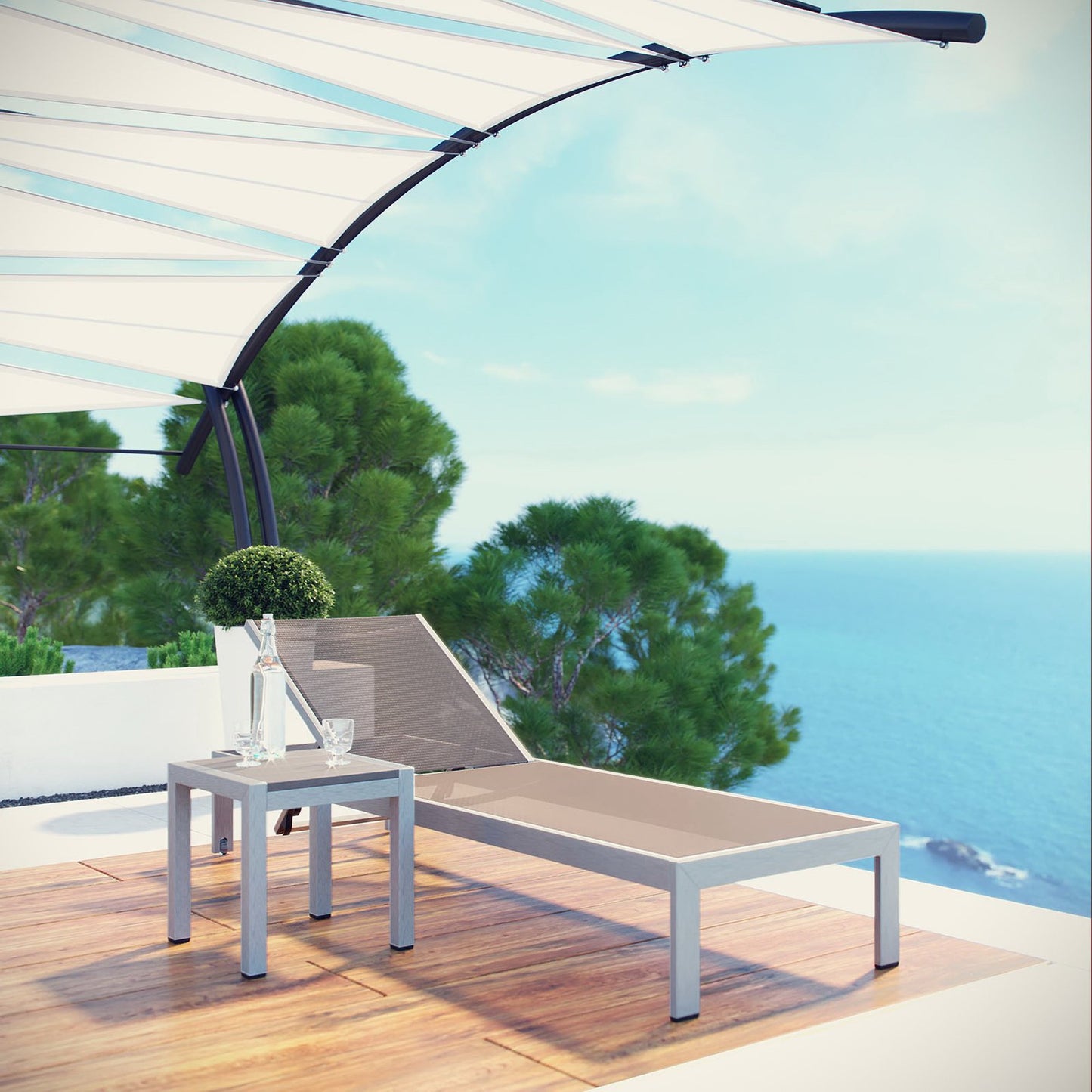 Modway - Shore 2 Piece Outdoor Patio Aluminum Set by Modway  Outdoor Furniture Sofa Sectionals Gray - EEI-2470-SLV-GRY-SET