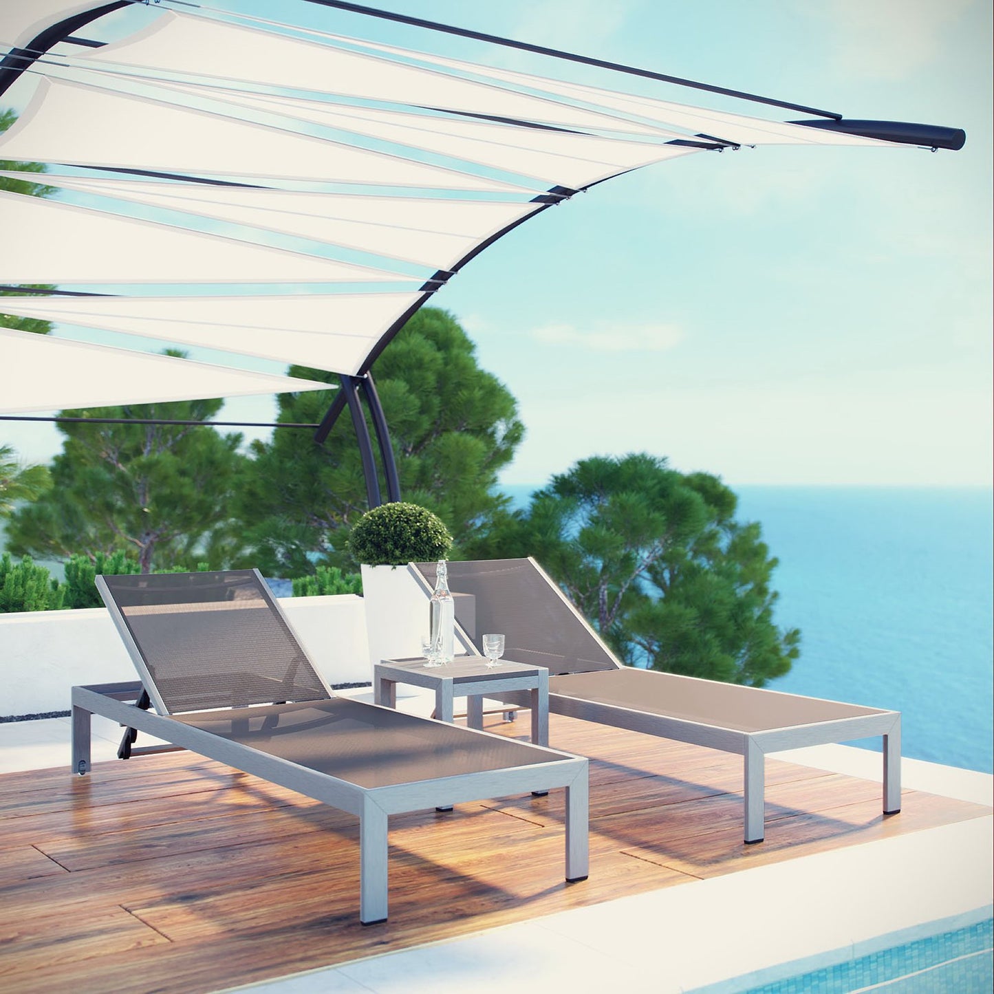 Modway - Shore 3 Piece Outdoor Patio Aluminum Set by Modway  Outdoor Furniture Sofa Sectionals Gray - EEI-2471-SLV-GRY-SET