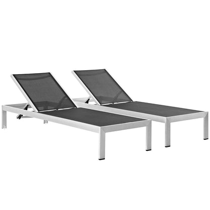 Modway - Shore Outdoor Patio Aluminum Chaise Set of 2 by Modway  Outdoor Furniture Sofa Sectionals Black - EEI-2472-SLV-BLK-SET
