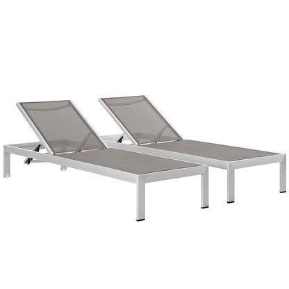 Modway - Shore Outdoor Patio Aluminum Chaise Set of 2 by Modway  Outdoor Furniture Sofa Sectionals Gray - EEI-2472-SLV-GRY-SET
