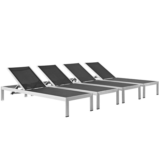 Modway - Shore Outdoor Patio Aluminum Chaise Set of 4 by Modway  Outdoor Furniture Sofa Sectionals Black - EEI-2473-SLV-BLK-SET