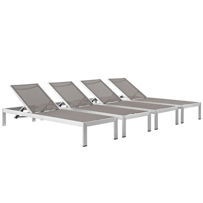 Modway - Shore Outdoor Patio Aluminum Chaise Set of 4 by Modway  Outdoor Furniture Sofa Sectionals Gray - EEI-2473-SLV-GRY-SET