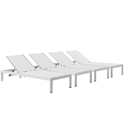 Modway - Shore Outdoor Patio Aluminum Chaise Set of 4 by Modway  Outdoor Furniture Sofa Sectionals White - EEI-2473-SLV-WHI-SET
