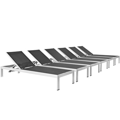 Modway - Shore Outdoor Patio Aluminum Chaise Set of 6 by Modway  Outdoor Furniture Sofa Sectionals Black - EEI-2474-SLV-BLK-SET