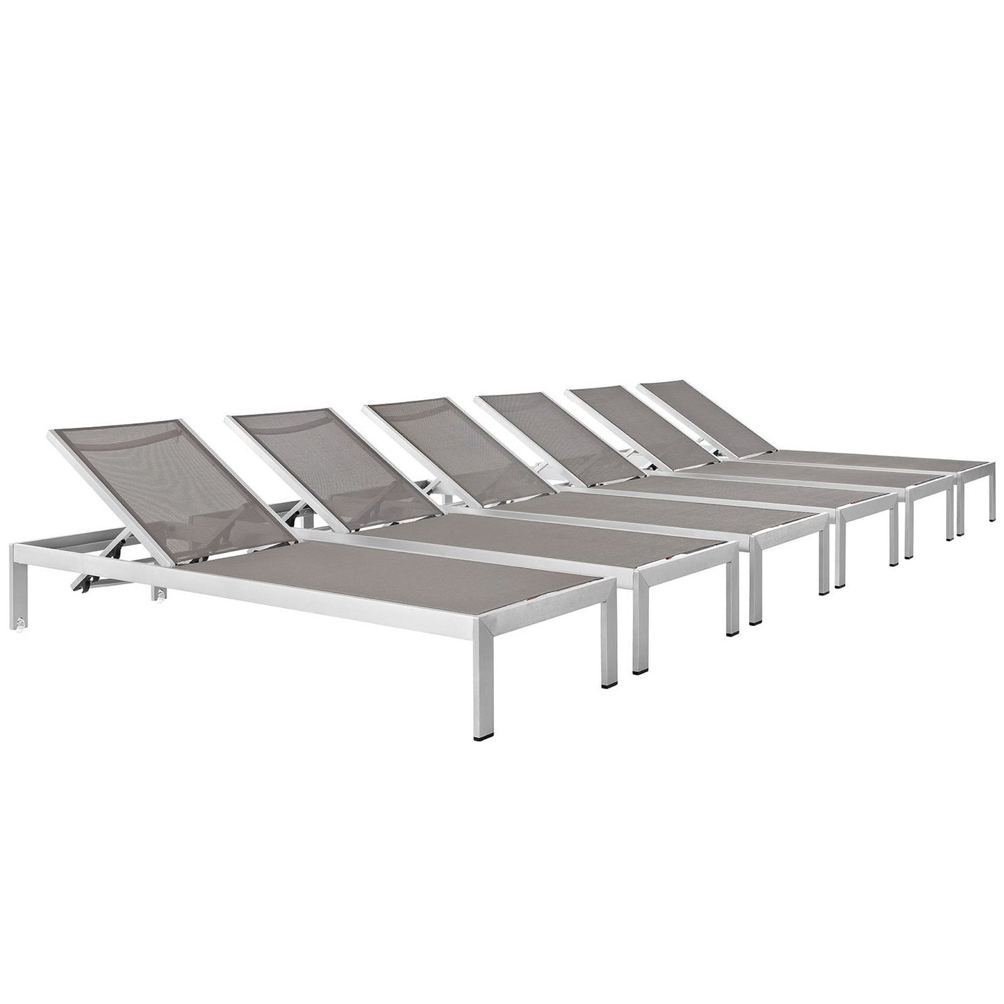 Modway - Shore Outdoor Patio Aluminum Chaise Set of 6 by Modway  Outdoor Furniture Sofa Sectionals Gray - EEI-2474-SLV-GRY-SET