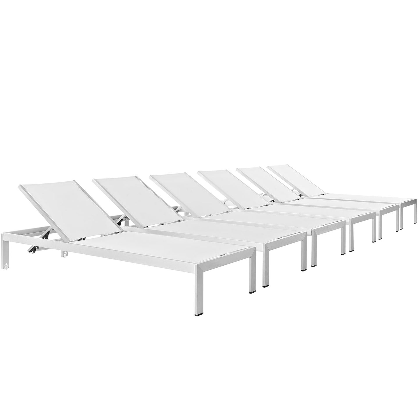 Modway - Shore Outdoor Patio Aluminum Chaise Set of 6 by Modway  Outdoor Furniture Sofa Sectionals White - EEI-2474-SLV-WHI-SET